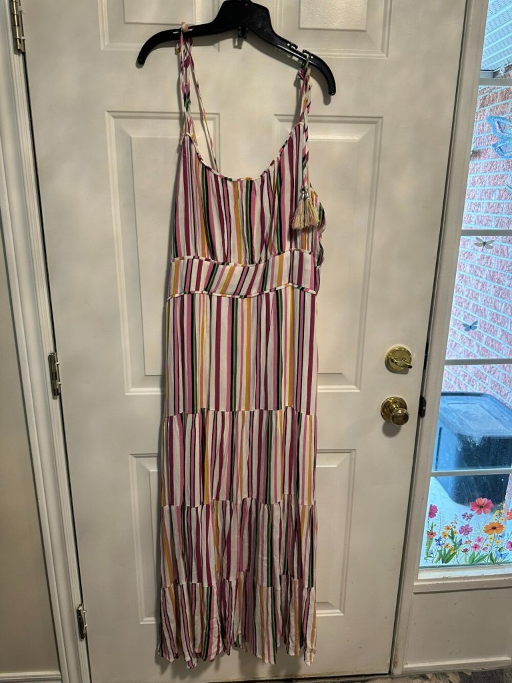cleo Striped Maxi Dress in White, Pink, Yellow, Green
